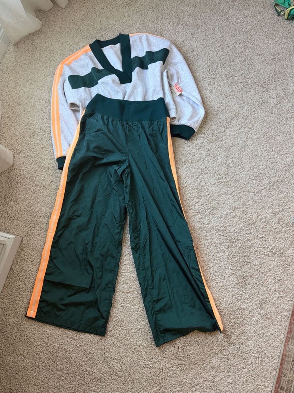 Free people movement Two-Piece Green and Peach Track Set
